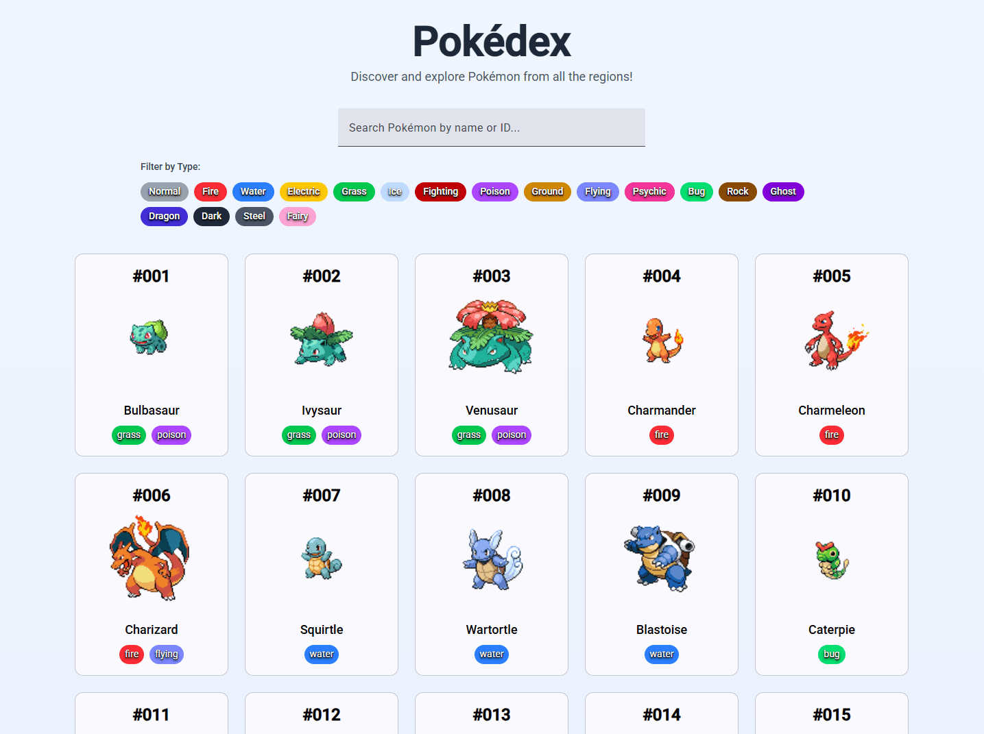 Aplikacja Pokédex prezentująca katalog Pokémonów
